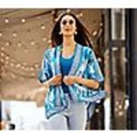 Tolani 3X Reg Printed Open Front 100% Modal Woven Wrap Raelyn Blue Tie Dye NWT - Picture 8 of 11